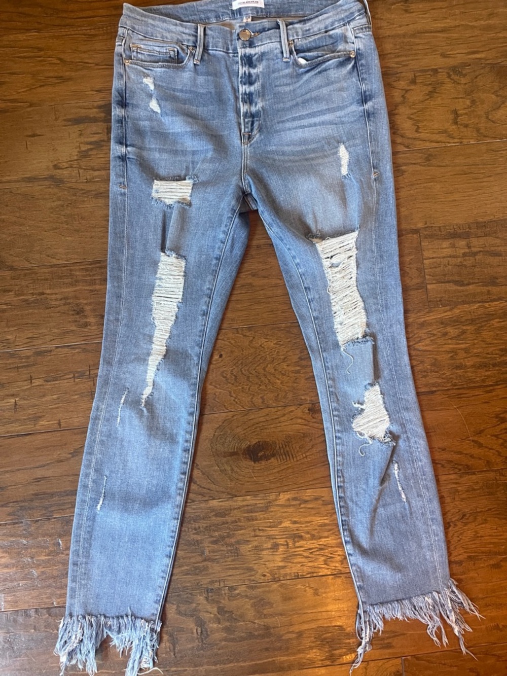Good American Good Legs Distressed Raw Hem Jeans